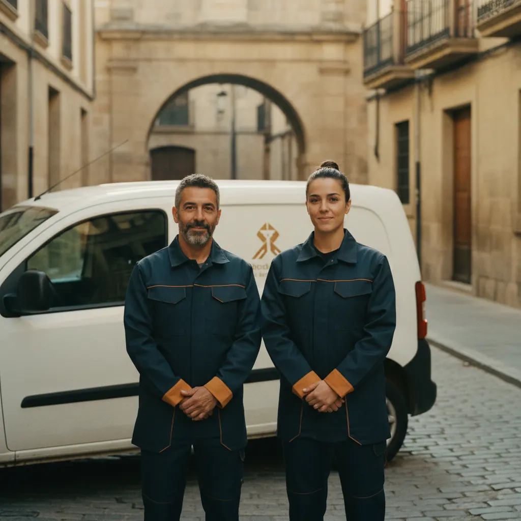 Equipo de Fontacua frente a la furgoneta de servicio